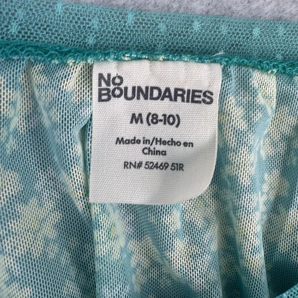 No Boundaries Top Womens M Teal Floral Sheer Crop Y2K Milkmaid Cottagecore Fairy - Picture 4 of 10